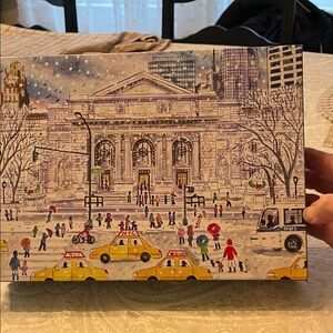 NY Public Library Winter Scene Jigsaw Puzzle - Yellow Accents 1000 Piece EUC